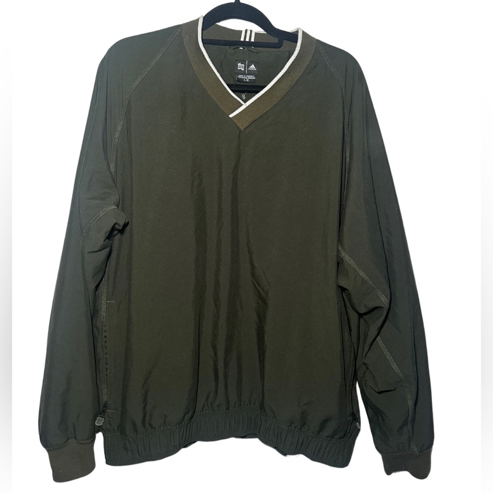 Adidas Jacket Mens L Dark Green Windbreaker Golf Pullover Zip Pockets ClimaLite